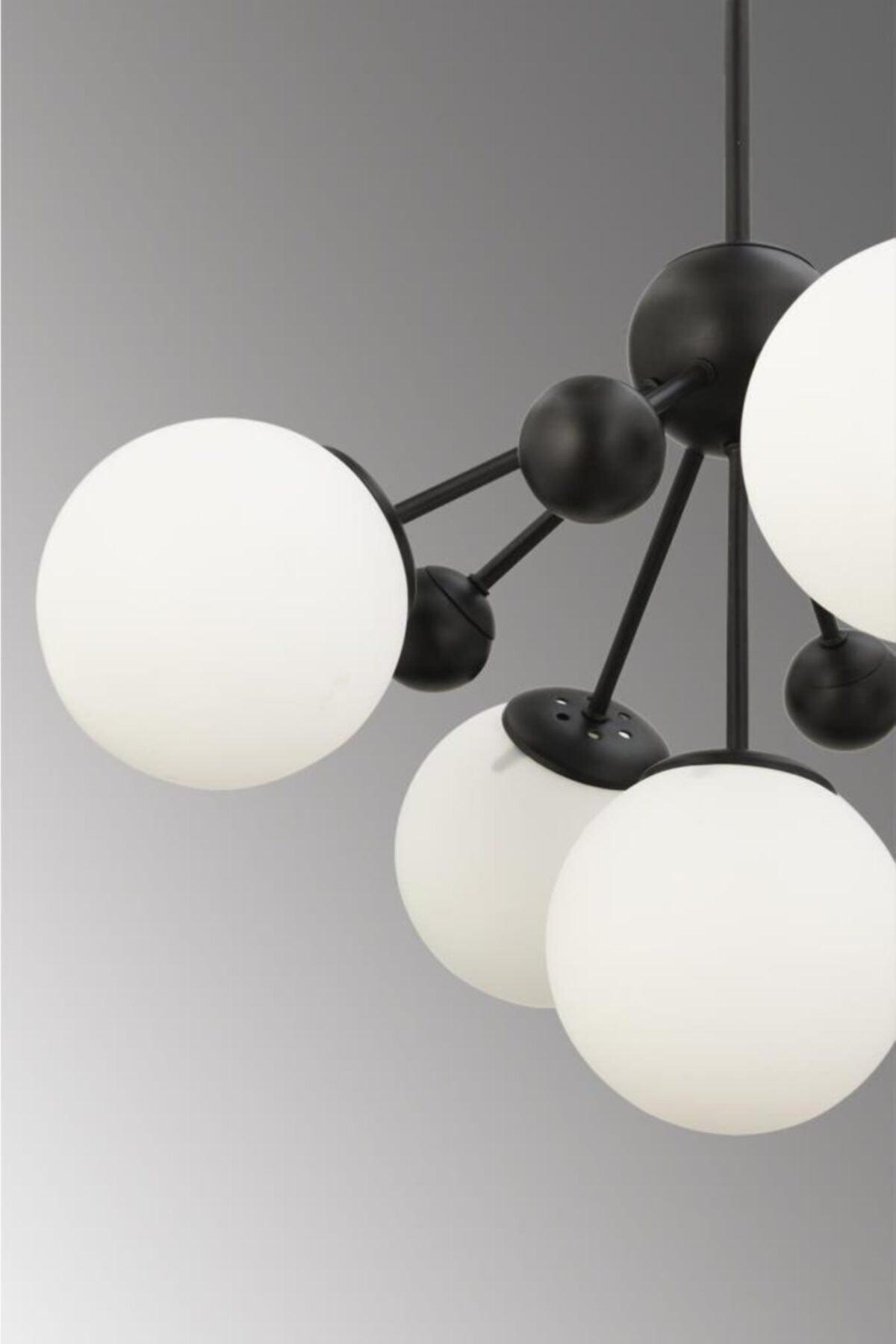 Larin 5 Piece Black and White Globe Glass Chandelier - Swordslife