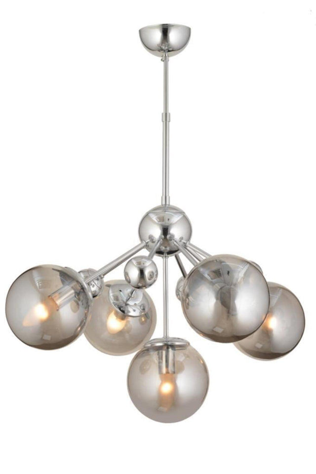 Larin 5 Piece Chrome Smoked Globe Glass Chandelier - Swordslife