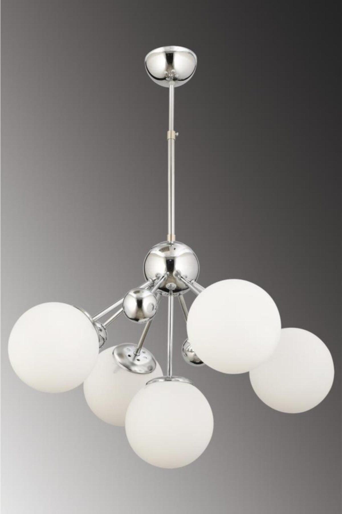 Larin 5 Piece Silver White Globe Glass Chandelier - Swordslife