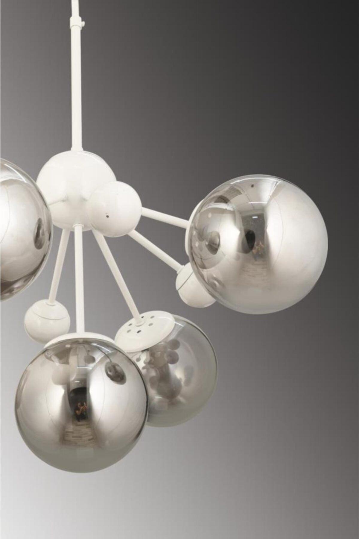 Larin 5 Piece White Smoked Globe Glass Chandelier - Swordslife