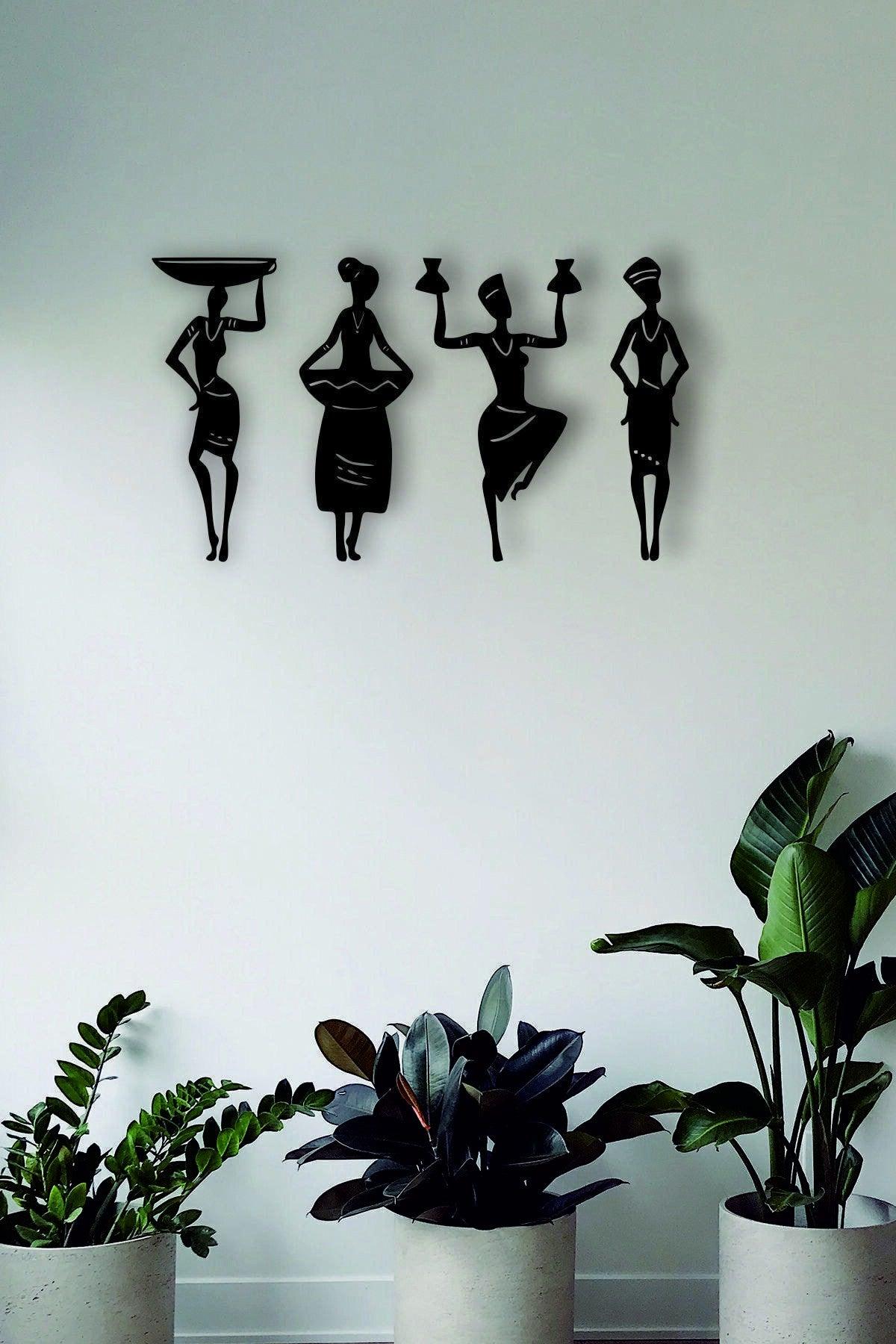 Laser Cut Wooden Wall Decor - African Women 4 Pcs 40x 23 Cm - Swordslife