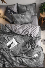 Elastic Linen Duvet Cover Set Double Square Anthracite Midi Plus - Swordslife