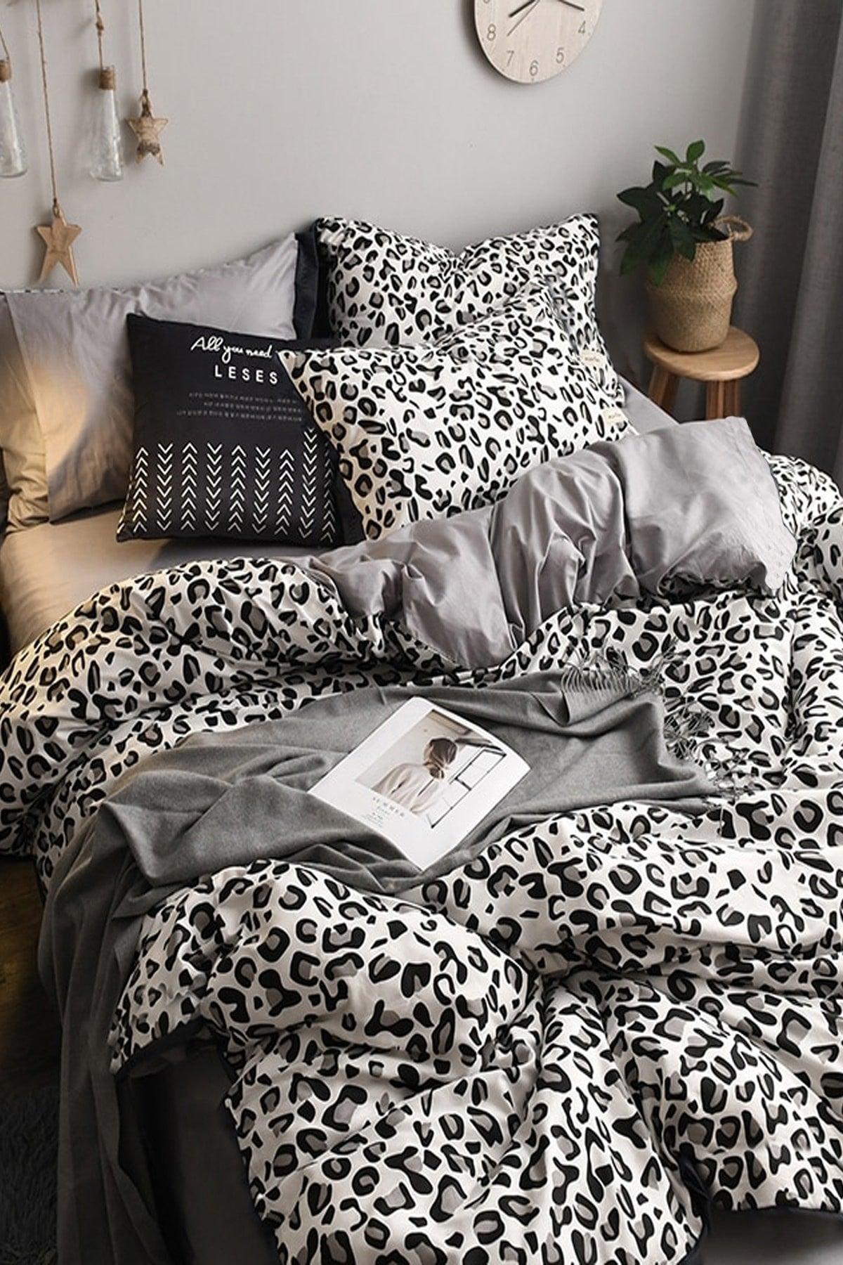 Elastic Linen Duvet Cover Set Double Leopard Premium Cotton 64s - Swordslife