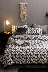 Elastic Linen Duvet Cover Set Double Love Heart Gray - Swordslife