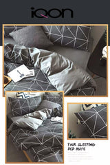 Elastic Linen Duvet Cover Set Double Pyramid Anthracite Gray - Swordslife