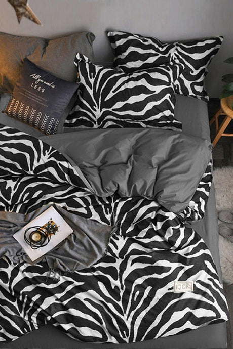 Elastic Linen Duvet Cover Set Zebra Double Black - Swordslife