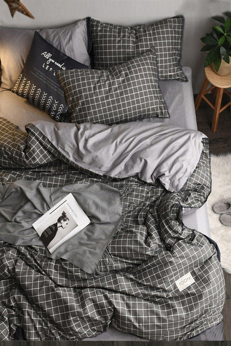 Elastic Linen Duvet Cover Set Single Square Anthracite Gray - Swordslife