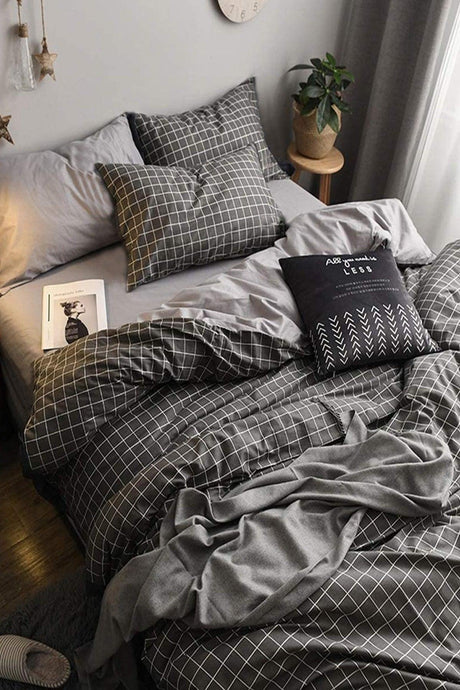 Elastic Linen Duvet Cover Set Single Square Anthracite Gray - Swordslife