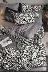 Elastic Linen Duvet Cover Set Single Leopard Pure Black and White - Swordslife