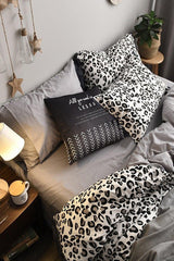 Elastic Linen Duvet Cover Set Single Leopard Pure Black and White - Swordslife