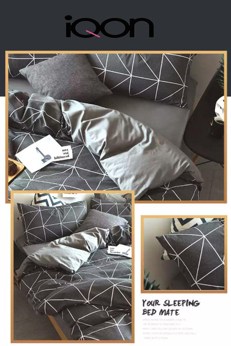 Elastic Linen Duvet Cover Set Single Pyramid Anthracite Gray - Swordslife