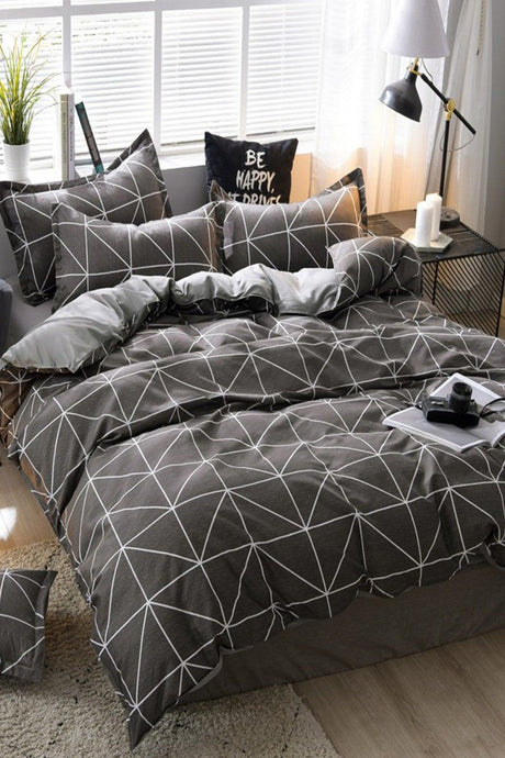 Elastic Bed Linen Duvet Cover Set Single Pyramid Gray - Swordslife