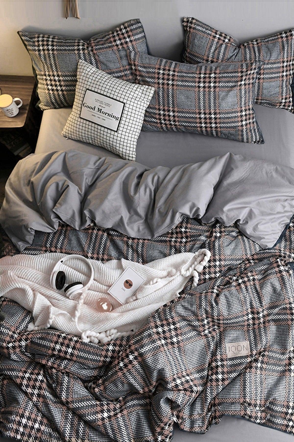 Elastic Linen Duvet Cover Set Single Scandinavian Black-white-beige - Swordslife