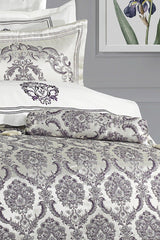 Lauren Dowry Set 10 Pieces Duvet Cover Double Bedspread Lilac/silver - Swordslife