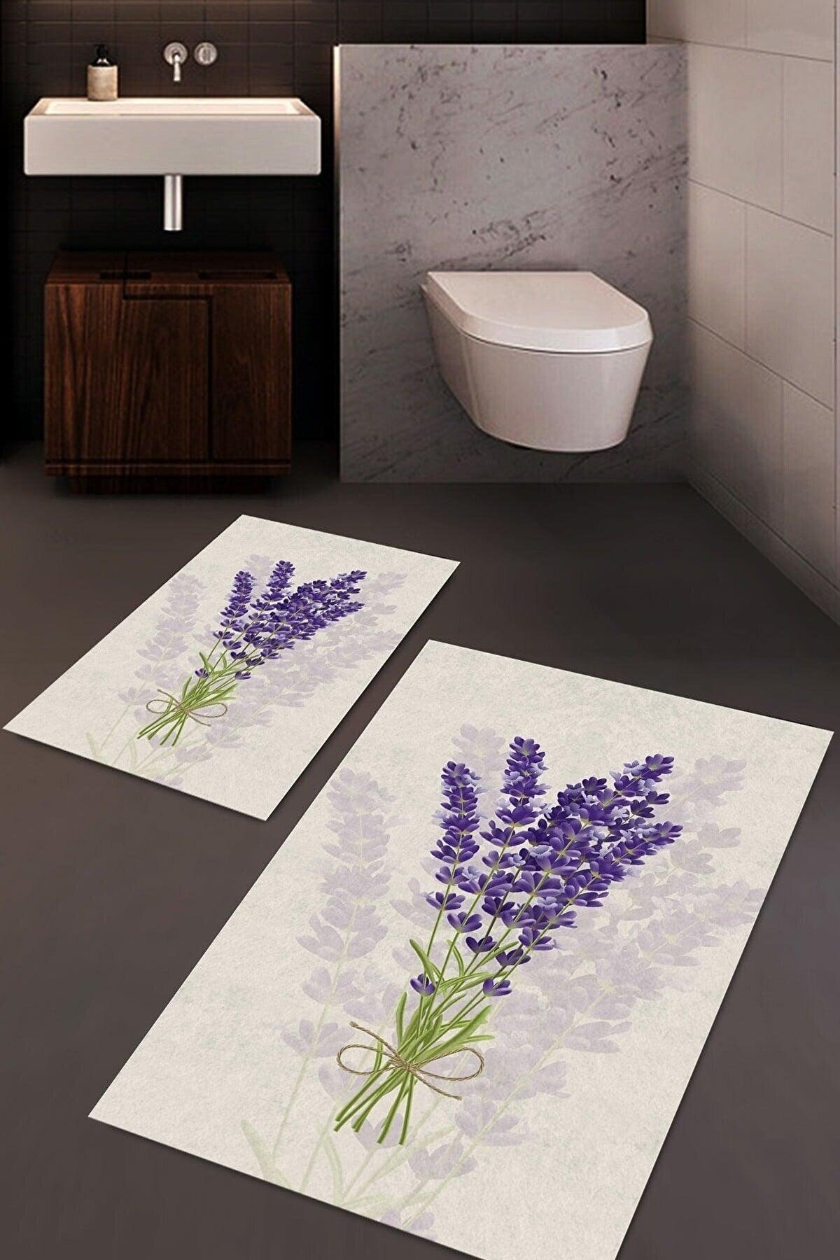 Lavender Patterned Bathroom Carpet Set (60x100/40x60) - Wlly371 - Swordslife