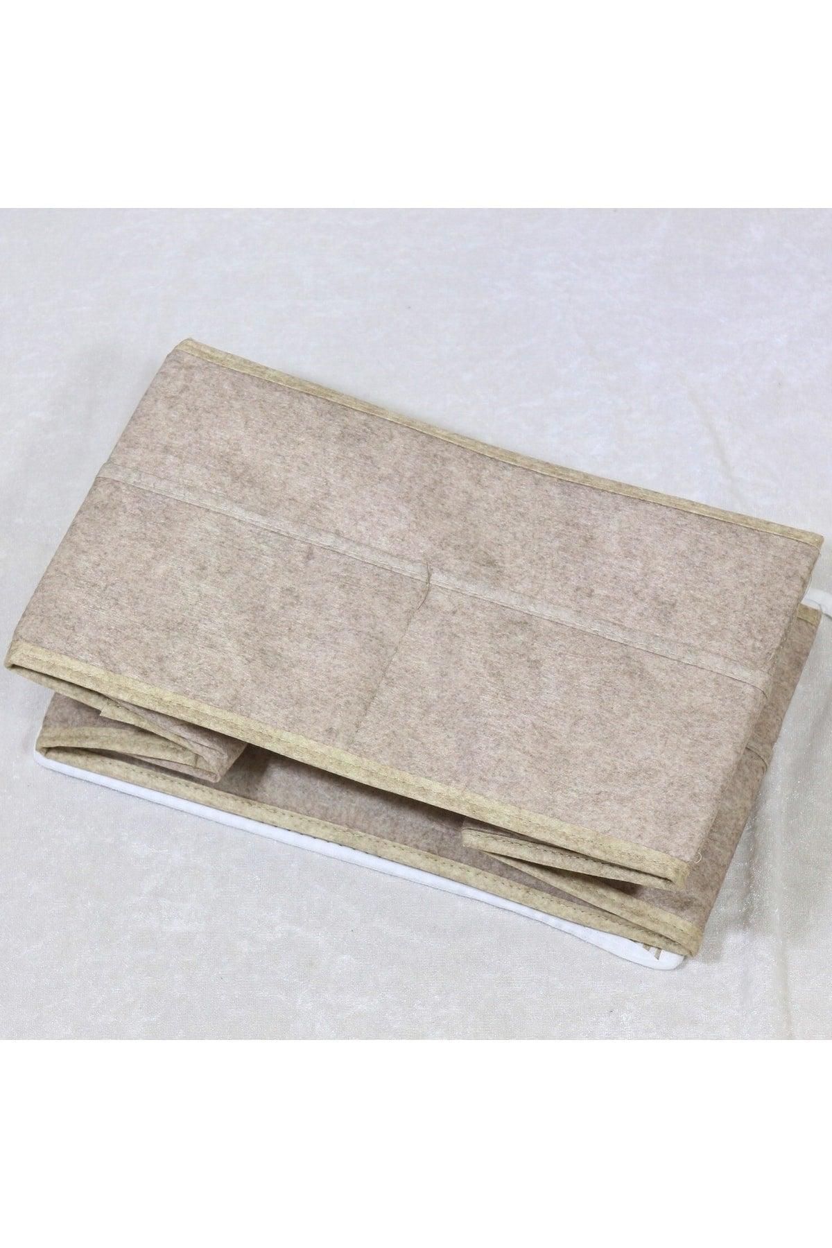 Leather Handle Felt 3 Compartment Bag Cream