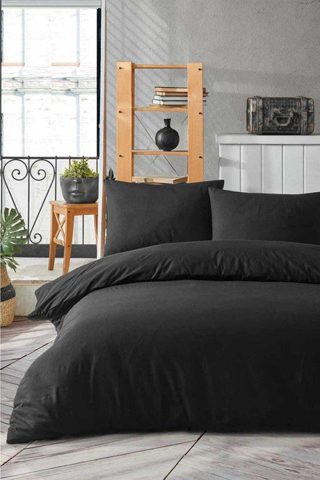 Life 200x220 Plain Black Double Duvet Cover Set - Swordslife