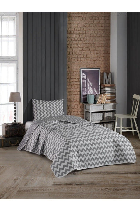 Life Single Quilted Pique Bedspread Set Gray White Zigzag - Swordslife