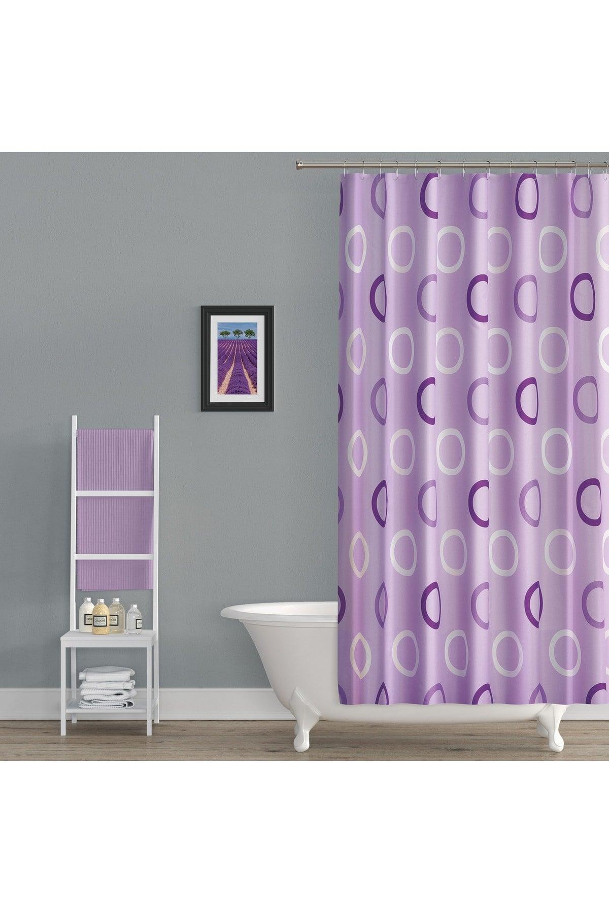 Lilac Bathroom Curtain-ring Pattern Lux Purple Color Shower Curtain, 180x200 Shower Curtain Single Wing Tub Curtain - Swordslife