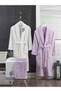 Lilac White Towel Bathrobe Set of 4