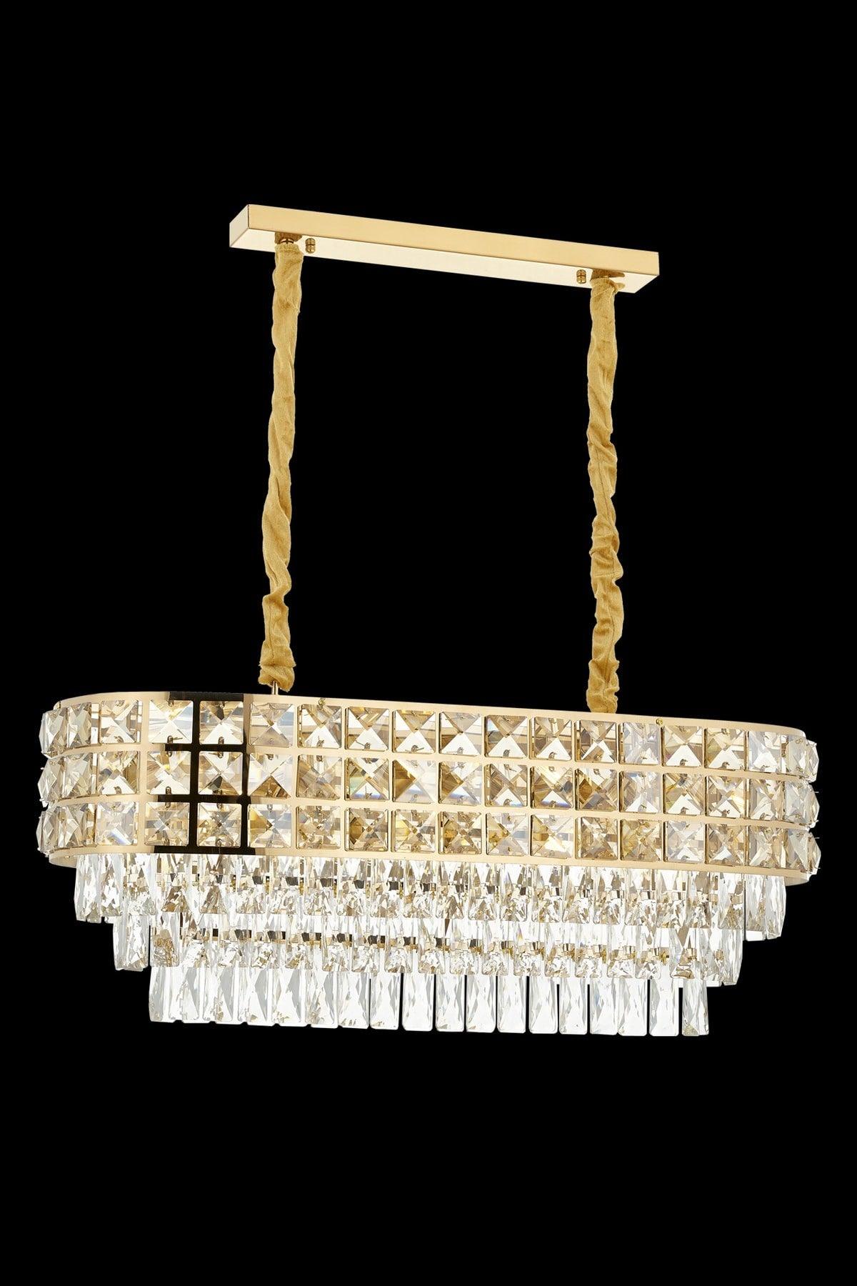 Liliana 80's Yellow Crystal Stone Chandelier Over the Dining Table - Swordslife