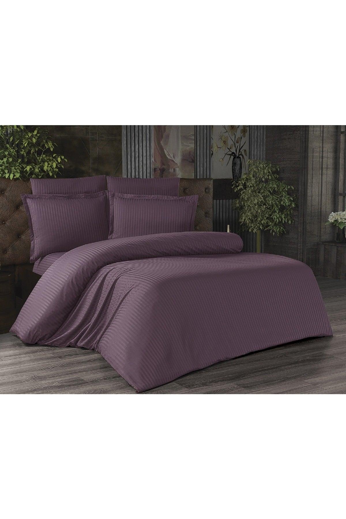 Lilnen 4-Piece Striped Plum Duvet Cover Set - Swordslife