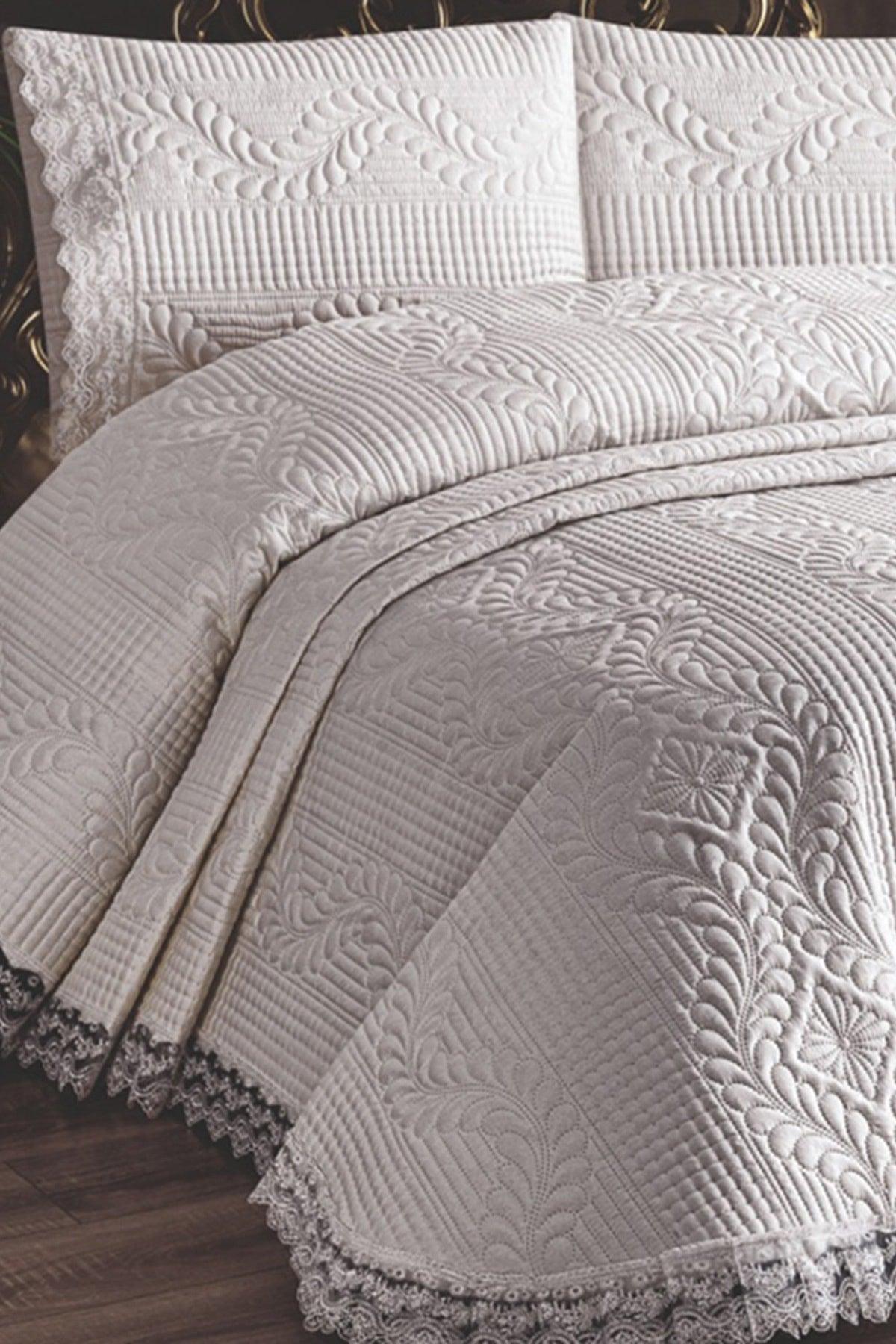 Limena Lacy Quilted Ultrasonic Double Bedspread Cream - Swordslife