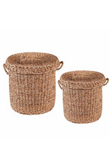 Laundry Basket With Lid Wicker Set of 2 Hn9006