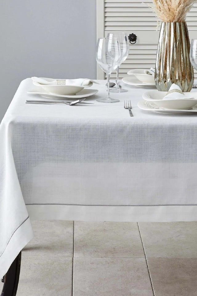 Linen Silver 13 Piece Table Cloth Set - Swordslife