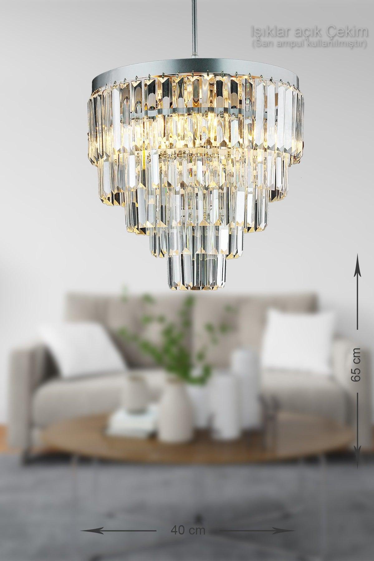 Linsa 40 Cm Crystal Glass Stone Luxury Chandelier - (SILVER GILT) - Swordslife