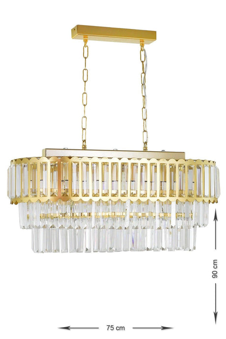 Lora 75x35 Cm Crystal Glass Stone Luxury Dining Table Top Chandelier - (Yellow Gilding) - Swordslife