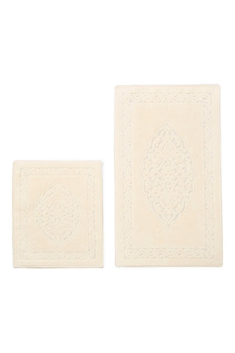 Lotus 2-Piece Cotton Toilet Seat, Cream Bath Mat Set - Swordslife