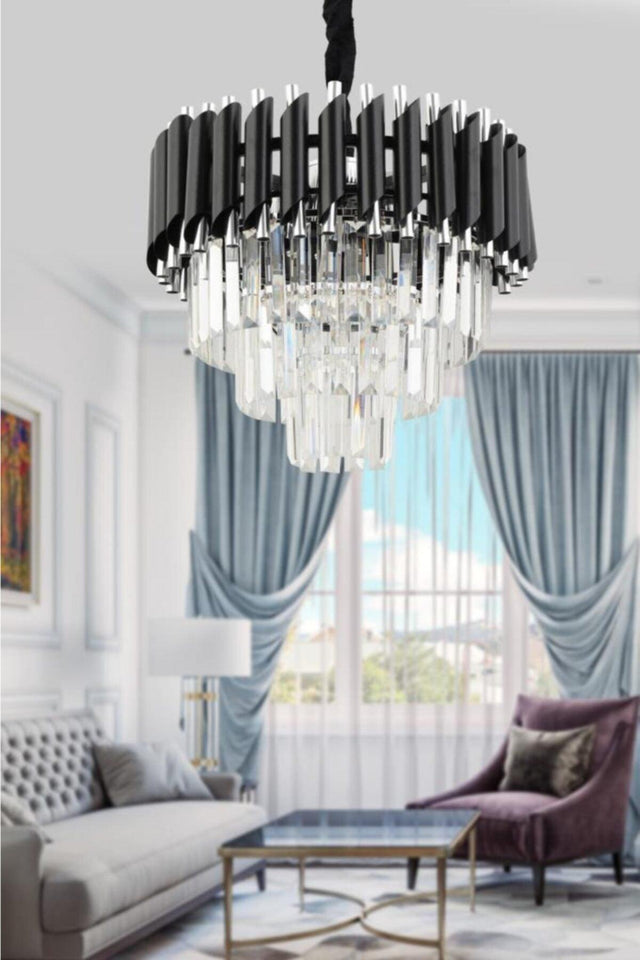 Luna 40' Black-Silver Luxury Crystal Stone Chandelier - Swordslife