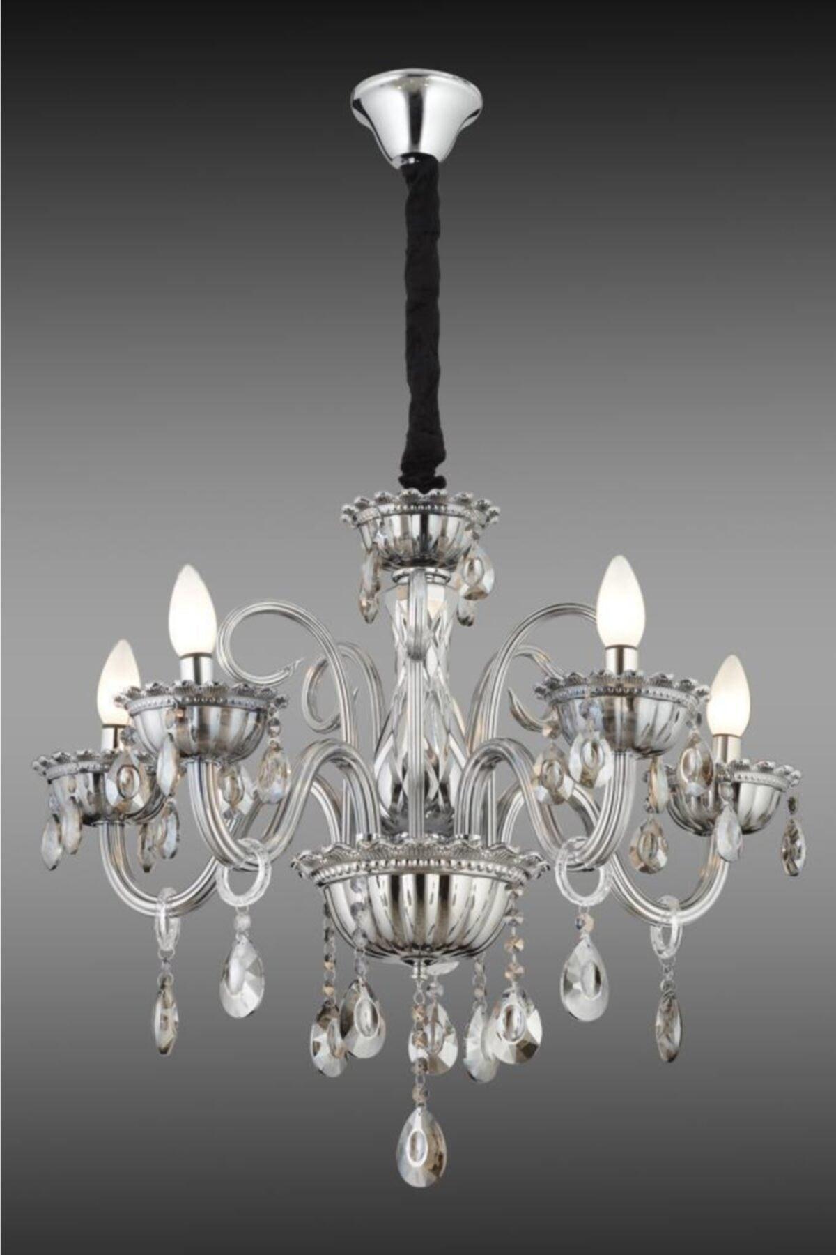 Lux Glass Arm 5 Piece Smoked Crystal Stone Chandelier - Swordslife