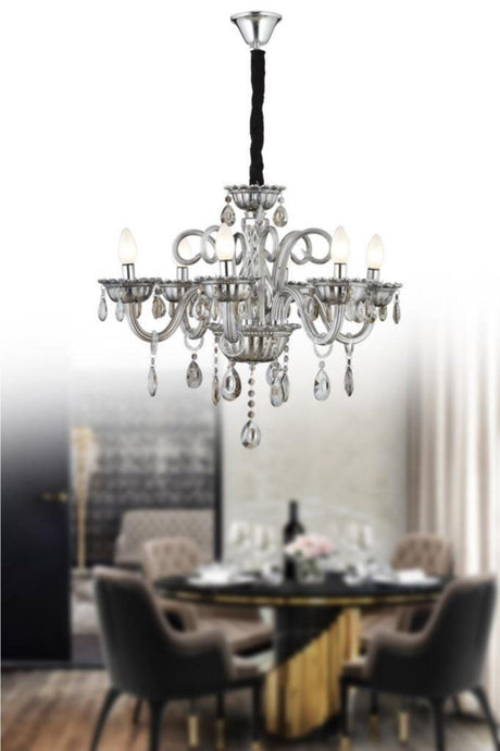 Lux Glass Arm 6 Piece Smoked Crystal Stone Chandelier - Swordslife