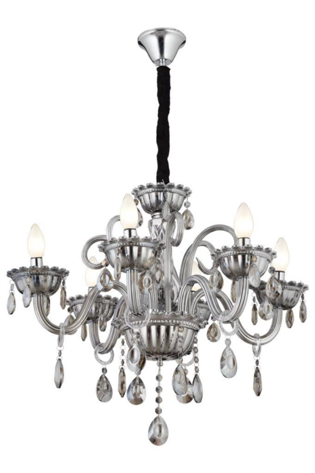 Lux Glass Arm 6 Piece Smoked Crystal Stone Chandelier - Swordslife