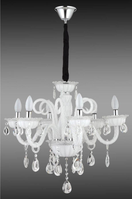 Lux Glass Arm 6 Piece White Crystal Stone Chandelier - Swordslife