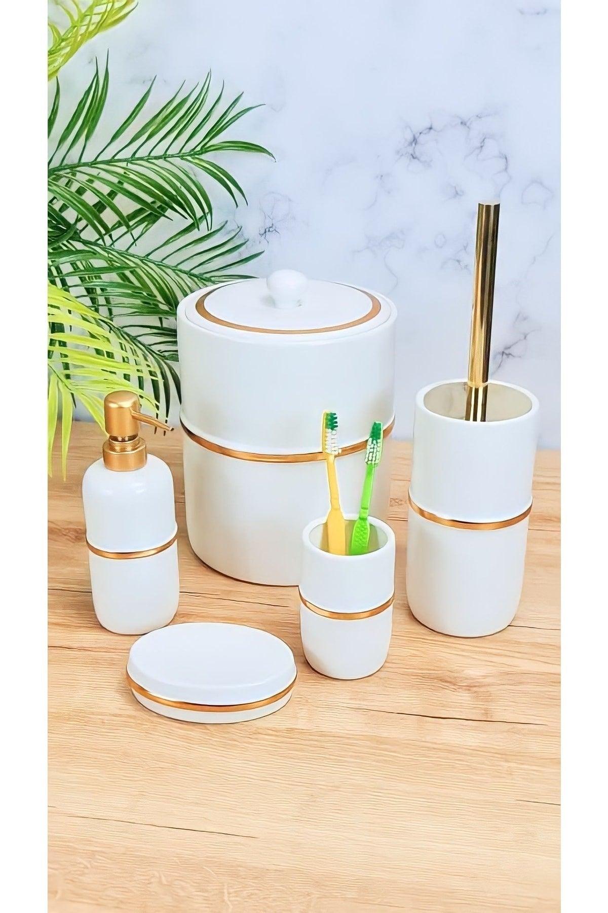 Luxury Porcelain 5 Piece Bathroom Set Gold - Swordslife