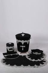 Luxury Black 6 Pcs Lacy Bathroom Dirty Laundry Basket Set Bath Mat Set - Swordslife