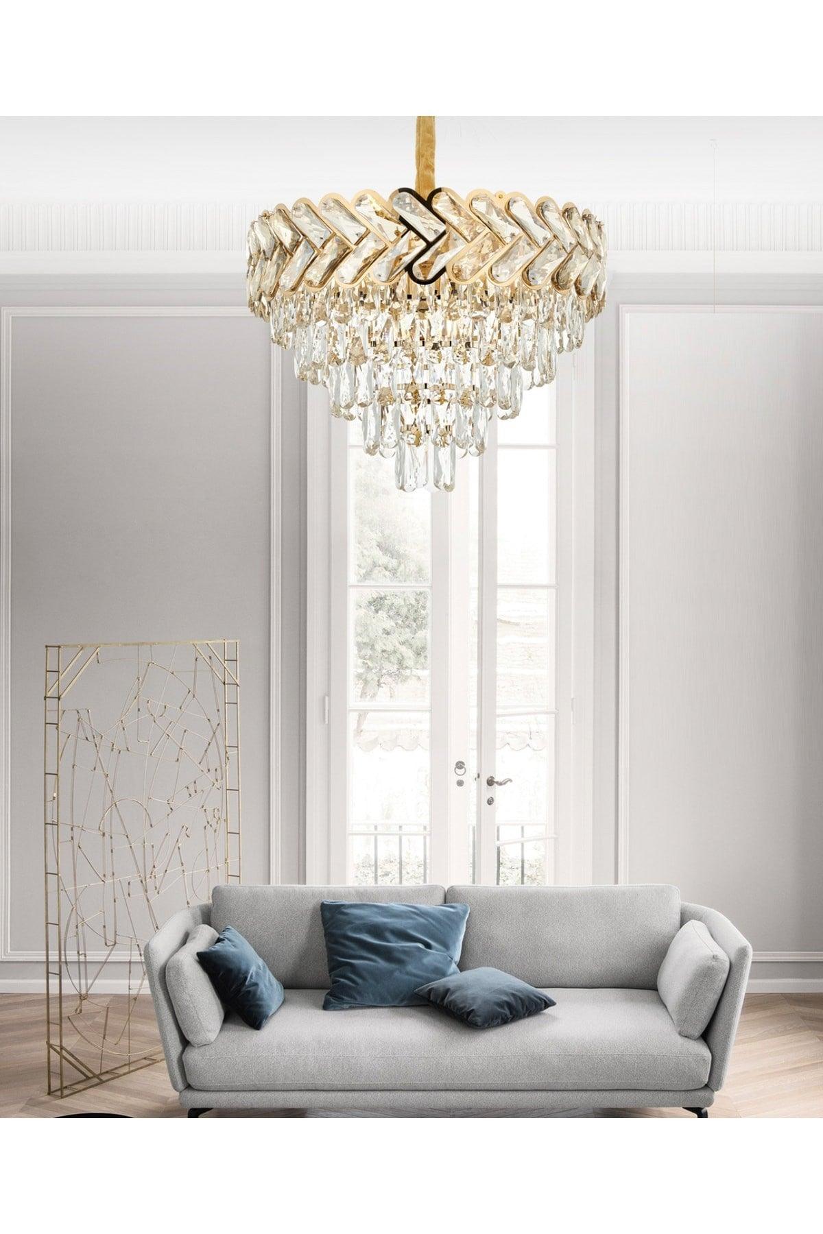 Luxury Modern Crystal Stone Pendant Chandelier Gold Yellow 55 - Swordslife