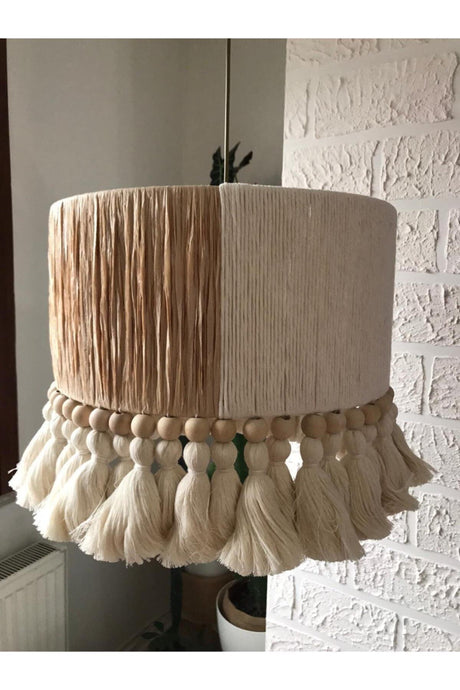 Macrame And Wooden Bead Detailed Chandelier - Swordslife