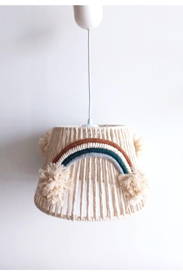 Macrame Thread Wrap Rainbow Appliqued Handmade Pompom Baby And Kids Room Chandelier (2) - Swordslife