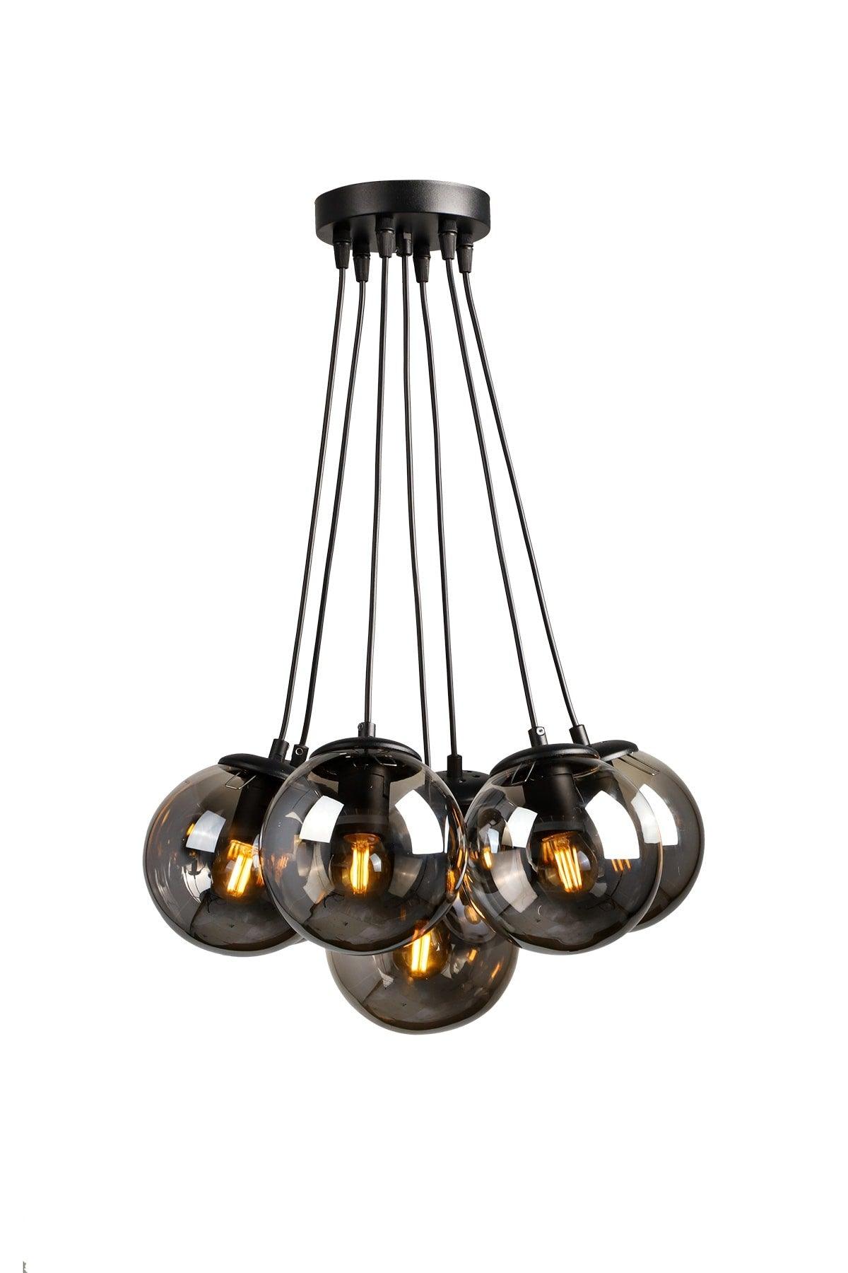 Malta 7 Piece Chandelier Black Smoked Glass - Swordslife