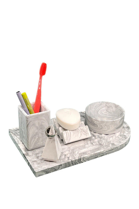 Marble Series Archade Organizer Concrete Bathroom Set - Swordslife