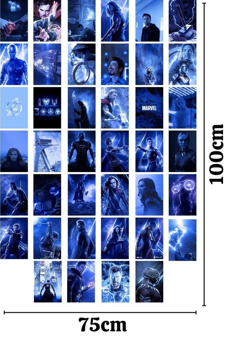 Marvel Wall Poster Collage Set Blue Themed Avengers Poster 40 Pieces With Adhesive Back Box - Swordslife