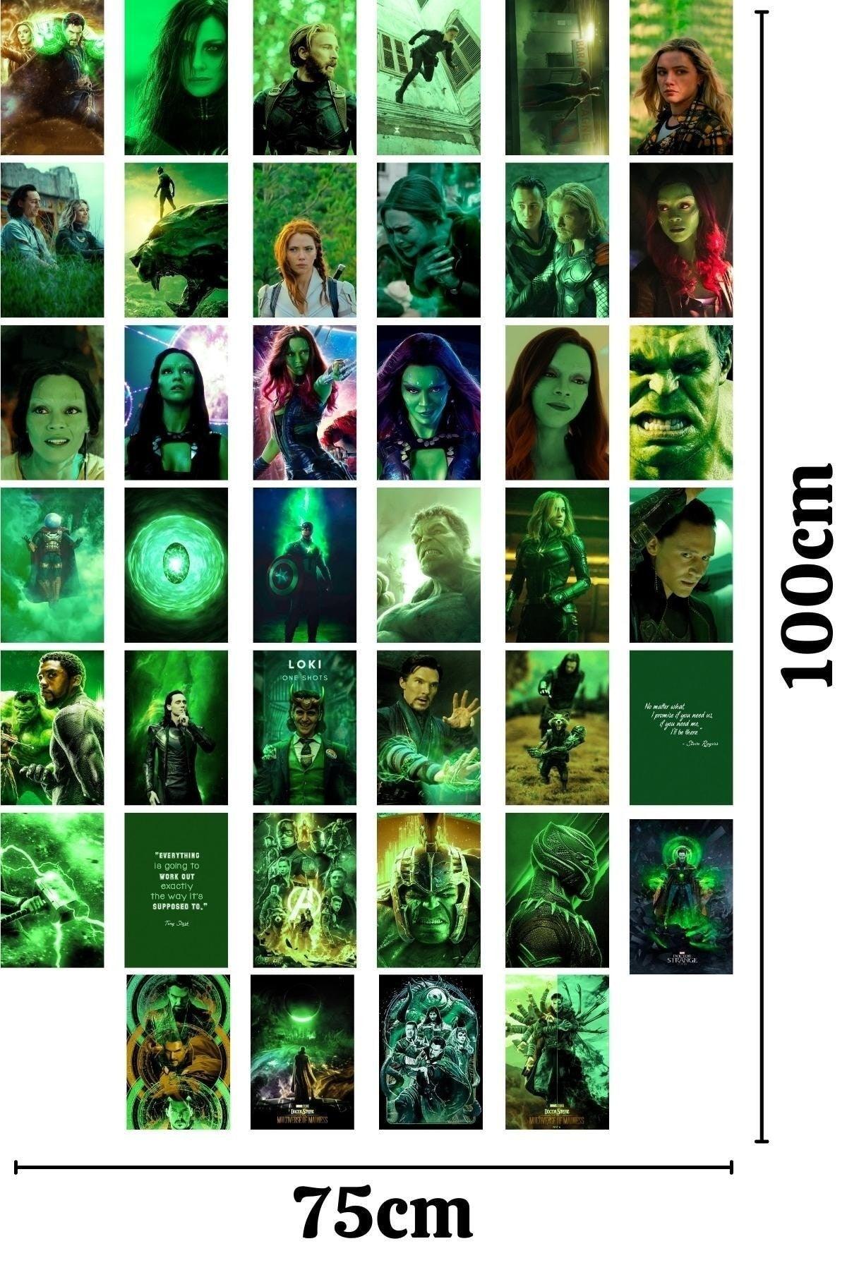 Marvel Wall Poster Collage Set, Green Themed Avengers Poster, 40 Pieces, Adhesive Back, Boxed - Swordslife