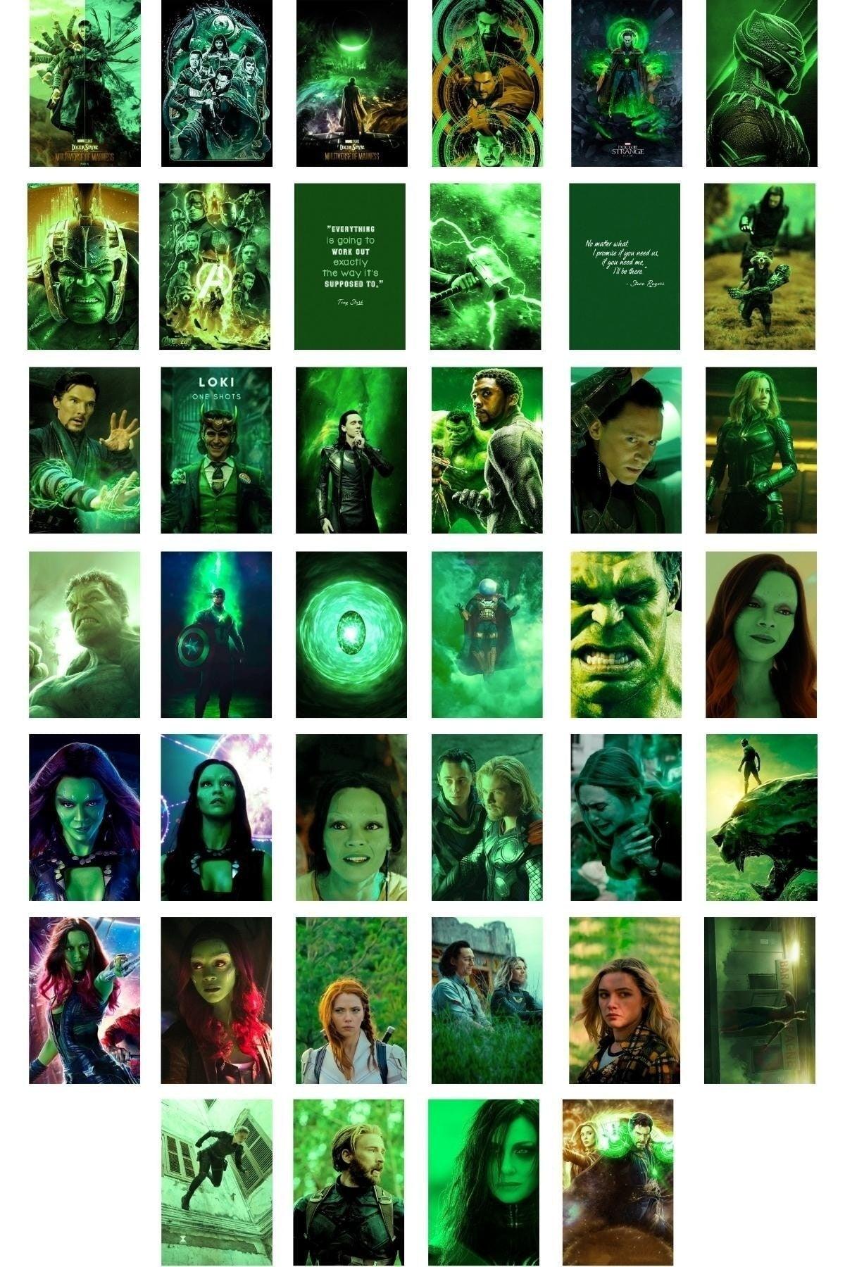 Marvel Wall Poster Collage Set, Green Themed Avengers Poster, 40 Pieces, Adhesive Back, Boxed - Swordslife