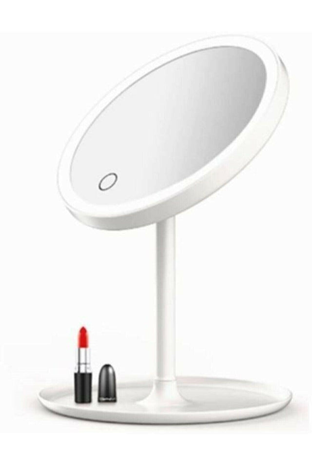 Desktop Touch Makeup Mirror Round White Color Make Up Mirror With Led Light - Swordslife