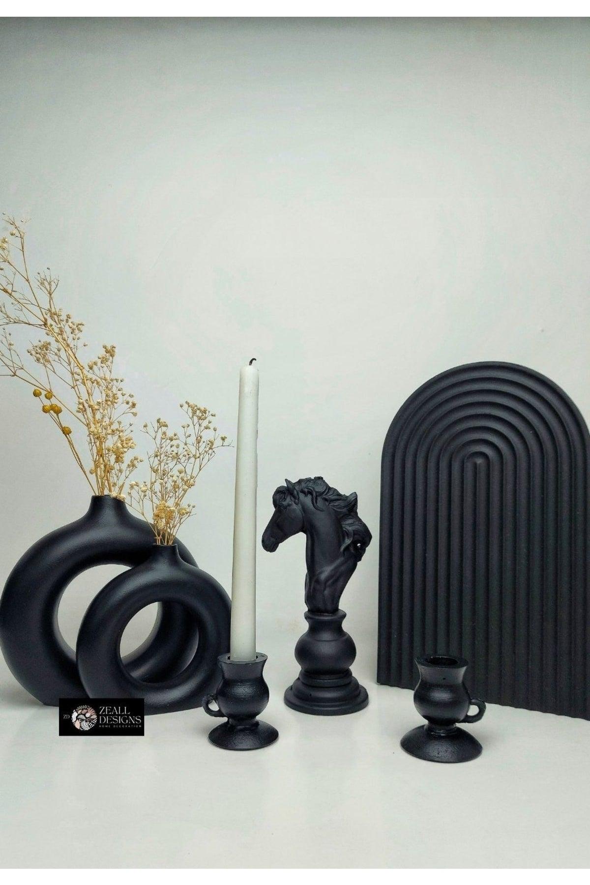 Matt Black Ceramic Bohem Set - 2 Ring Vase 1 bei Biblo 1 Große Präsentation Rainbow Tray 2 Rose Kerzenhalter - Swordslife