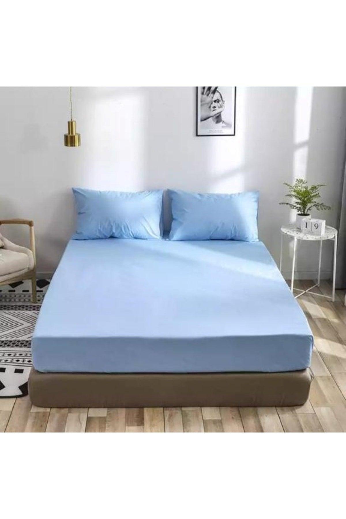 Blue Colored 100% Cotton Combed Cotton Single/Double Elastic Bed Sheet (7 DIFFERENT SIZES) - Swordslife